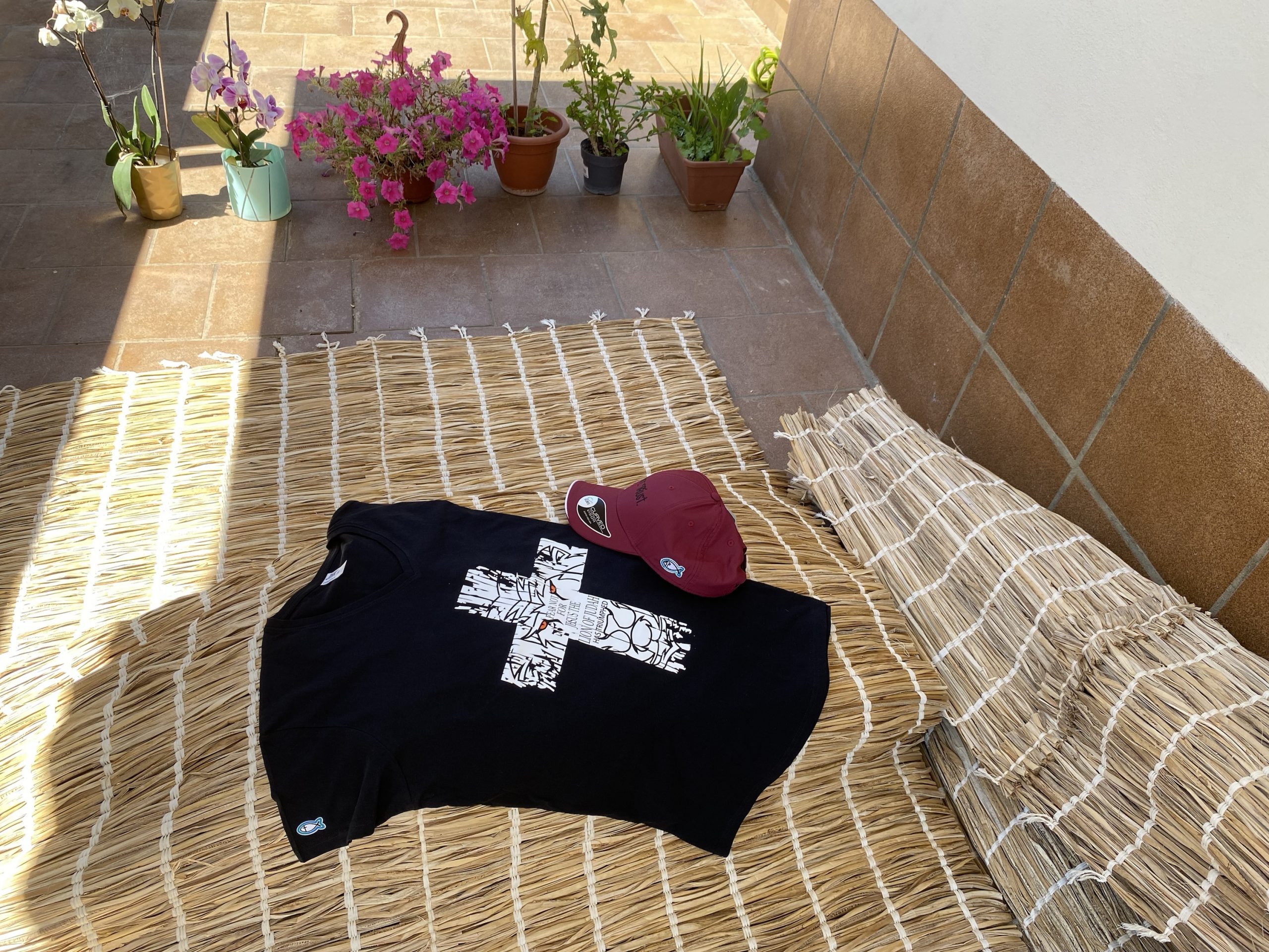 img_3989 img 3989 scaled T-shirt cruz “Fear not for Jesus the lion of Judah has triumphed” cuello en pico